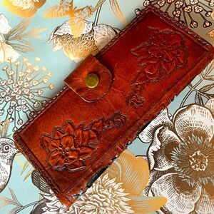 Handcrafted Leather Wallet with Floral Embossing